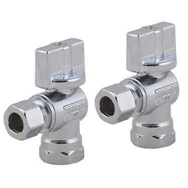 Imagem de Válvula de parada de ângulo de 9,5 mm FIP tubo de ferro x rosca de 9,5 mm, 1/4 de giro de latão cromado sem chumbo para instalação de torneira ou vaso sanitário (pacote com 2)