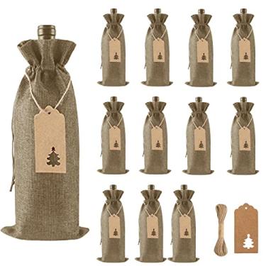 Imagem de presente para vinho serapilheira, capa garrafa vinho Natal com cordão, embalagem presente reutilizável para garrafas vinho com etiquetas árvore Natal para casamento, aniversário, viagem excelente