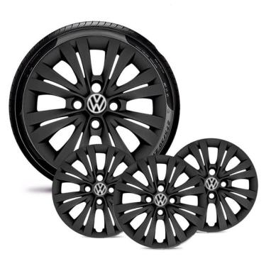 Imagem de Jogo 4 Calota Carros VW Volkswagen Todos Aro 14 Preta Fosca