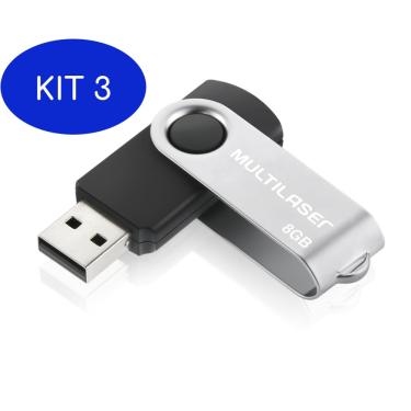Imagem de Kit 3 Pendrive 8GB Multilaser Pd587 Twist Preto USB 2.0