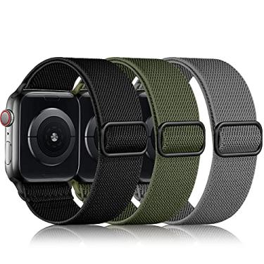 Imagem de DaQin Pacote com 3 pulseiras masculinas elásticas compatíveis com Apple Watch séries 10, 9, 8, 7, 6, 5, 4, 3, 2 e 1 de 40 mm, 44 mm, 38 mm, 41 mm, 45 mm, 49 mm, 46 mm, SE, Ultra 2