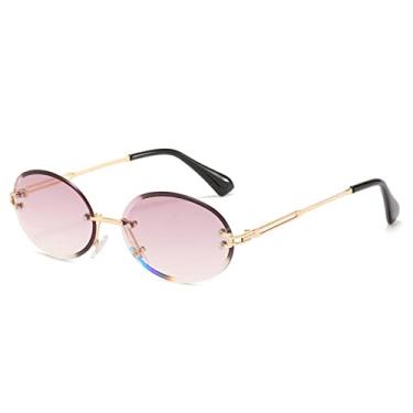 Imagem de Óculos de sol ovais retrô para mulheres masculinas moda vintage ouro metal sem armação óculos sem aro proteção uv400, ouro vermelho, china