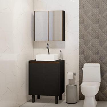 Imagem de Gabinete para Banheiro com Espelheira Litto Estilare Preto/amadeirado