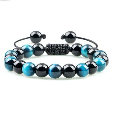 Imagem de Pulseiras de contas masculinas olho de tigre pedra natural ônix contas casal pulseiras de distância joias femininas - olho de tigre azul, Cristal