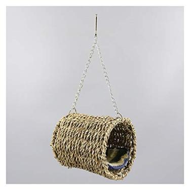 Imagem de KIZQYN Gaiola de pássaros de fibra natural aconchegante para repouso de refeição, local para pássaros fornece abrigo de esconderijo de pássaros para clima frio gaiola de voo
