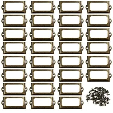 Imagem de 30 peças de suportes de etiquetas de metal, suporte de etiqueta de prateleira para prateleiras de madeira, porta-cartão de nome, suporte de etiqueta para armário de gaveta. 70 x 33 mm, moldura de puxador de gaveta com 60 parafusos da Morebutter.