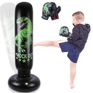 Imagem de Saco de pancadas de dinossauro para crianças - saco de boxe inflável de 160 cm com luvas - brinquedos esportivos infantis conjunto de boxe para treinamento de karatê e taekwondo - copo independente de recuperação novo 2022
