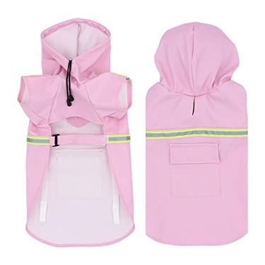 Imagem de Capa de chuva impermeável para cães macacão jaqueta de chuva ajustável refletiva para cães grandes médios pequenos poncho para animais de estimação PU leve com capuz, rosa, G (peito: 47cm)