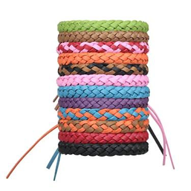 Imagem de Qudai 12 peças Pulseiras Repelente de Mosquitos PU Couro Anti-mosquito Pulseira Trançada Ajustável para Crianças Adultos Acampamento Ao Ar Livre BD