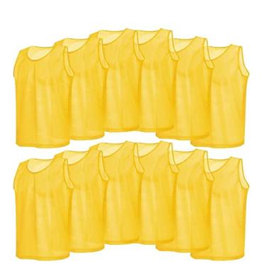 Imagem de Malha Scrimmage Coletes de Treinamento Respirável Futebol Jerseys 12 PCS Adultos Camisas de Futebol Jersey Treino Esportes Pinnies Secagem Rápida, Amarelo, Tamanho Único