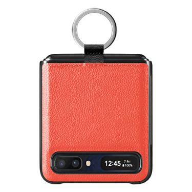 Imagem de Capa de couro de lichia com design dobrável para Samsung Galaxy Z Flip 3 Flip4 Flip 4 Flip3 5G Coque protetor à prova de choque, laranja, para samsung z flip