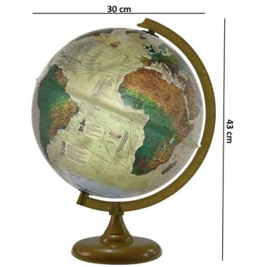 Imagem de Globo Terrestre Histórico Bivolt Luminoso Ouro Velho - 30cm Diâmetro -