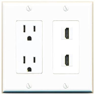 Imagem de RiteAV – Placa de parede decorativa HDMI de 15 Amp Power Outlet com 2 portas, White