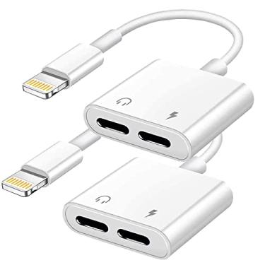 Imagem de Adaptador de carga auxiliar Lightning 2 em 1 com certificado Apple MFi, divisor de fones de ouvido iPhone para iPhone 13 12 11 XS XR X 8 7 6 suporte áudio+carga+controle de volume de música - pacote com 2