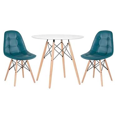 Imagem de Loft7, Kit Mesa Eames Eiffel 80 cm branco + 2 cadeiras estofadas Botonê turquesa