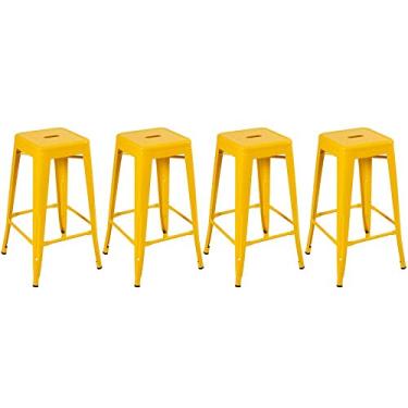 Imagem de Loft7, Kit 4 Banquetas Iron Tolix Design Industrial em Aço Carbono 76 cm Alta sem Encosto Vintage Elegante e Versátil Cozinha Bar Sala de Jantar Varanda Gourmet, Amarelo