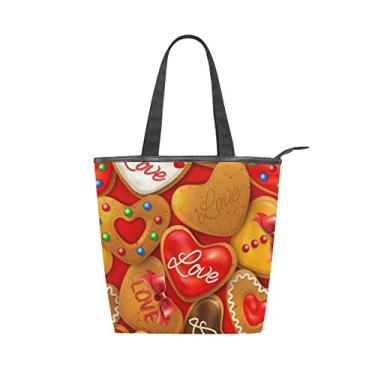 Imagem de Bolsa feminina durável de lona para o dia dos namorados, chocolate, corações, bolsa de ombro para compras