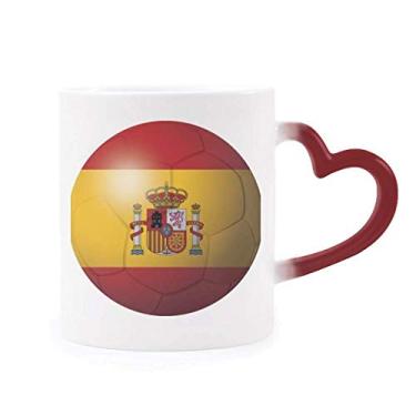 Imagem de Caneca de futebol com bandeira nacional da Espanha sensível ao calor vermelha muda de cor