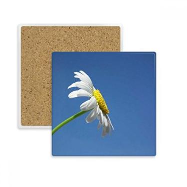 Imagem de Suporte para caneca branca linda de girassol azul céu quadrado, pedra absorvente para bebidas, presente de 2 peças