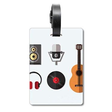 Imagem de Fone de ouvido para guitarra, microfone de CD, estampa de música, bolsa, etiqueta para bagagem, etiqueta para cartão de armazenamento, etiqueta para pendurar