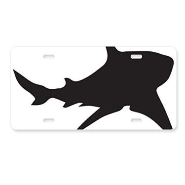 Imagem de DIYthinker Placa de licença de peixe de tubarão preto oceano decoração placa de carro etiqueta de aço inoxidável