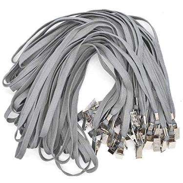 Imagem de Cordões de algodão com 50 peças da Bird Fiy e clipe Bulldog 81,28 cm de cordão trançado para identidade/crachás, Cinza