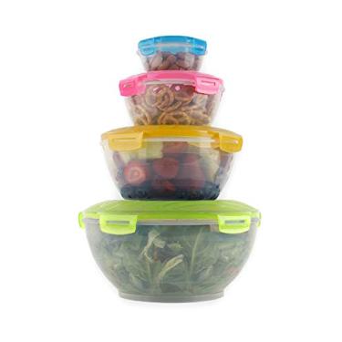 Imagem de Neoflam Tigelas de plástico para armazenamento de alimentos com tampa (conjunto de 8 peças)