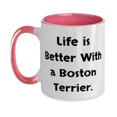 Imagem de Presentes divertidos para cães Boston Terrier, Life is Better With a Boston Terrier, caneca de feriado em dois tons 325 ml para cachorro Boston Terrier