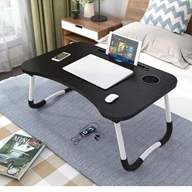 Imagem de Mesa Portátil Para Estudar E Trabalhar Em Madeira Para Notebook Trabalhos Estudos em MDF Suporte Cama Sofá Preta