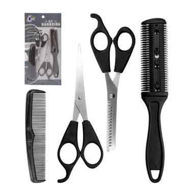 Imagem de Kit Barbeiro 4 Peças na Cor Preto: Qualidade e Precisão para Cabeleireiros e Barbeiros!