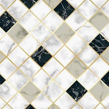Imagem de Papel De Parede Adesivo Autocolante Lavável Mármore Pedra Preta e Branca Azulejo Cozinha Banheiro 3 Metros
