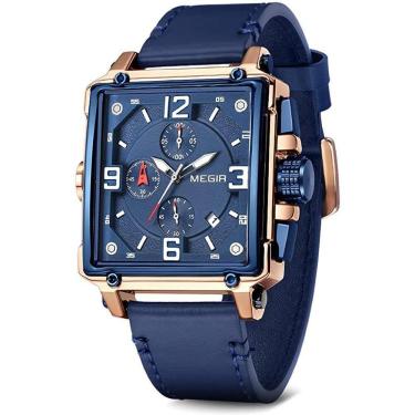Imagem de Relógio cronógrafo de quartzo MEGIR com pulseira de couro