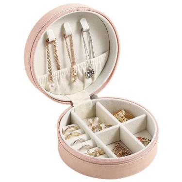 Imagem de Mini Organizador Porta Joias Portátil Viagem Armazenamento de Brinco Colar Bijuteria Redondo