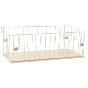 Imagem de Cesto Organizador de Parede Pequeno, Cor Branco Microtextura com Madeira Legno, Metaltru