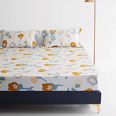 Imagem de Conjunto de lençóis de cama de 3 peças, lençol de bolso profundo, 100% algodão lavado, com 2 fronhas, para cama king de casal solteiro, flor 4.180x200cm