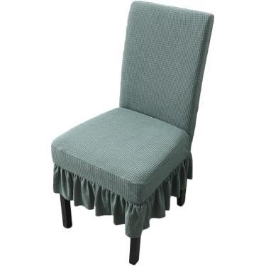 Imagem de Capas de cadeira universal estiramento capa de cadeira com saia babados xadrez texturizado fezes slipcover protetores para jantar 6 peças, matchagreen