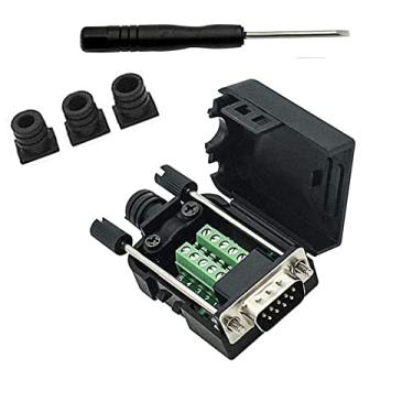 Imagem de SHANFEILU DB9 Conector de breakout para fiação terminal sem solda RS232 D-SUB adaptador serial macho 9pin porta breakout board preto núcleo de borracha com estojo, chave de fenda, parafusos longos