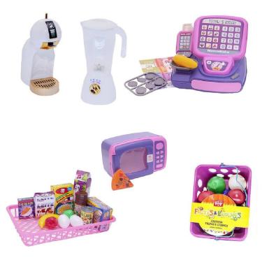 Imagem de Kit Café Infantil Registradora Cafeteira Microondas 43 Peças