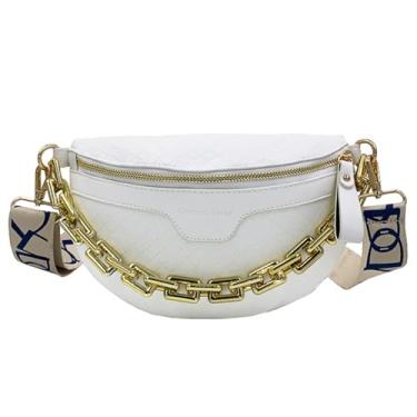 Imagem de Pochete feminina de corrente grossa, bolsa de cintura de couro xadrez, bolsas transversais de ombro, bolsas de mão de designer de luxo, bolsa feminina com cinto, Bege, Small, Clássico