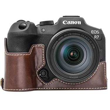 Imagem de Rieibi Capa EOS R7 - Meia capa de couro PU de qualidade para câmera sem espelho Canon EOS R7 - Capa aderente para Canon EOSR7 - Café