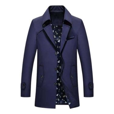 Imagem de USTZFTBCL Casaco trench coat slim fit masculino outono casaco longo casaco masculino casaco slim fit roupas corta-vento masculino negócios, Azul, M