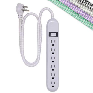 Imagem de Cordinate Protetor contra surtos de 6 tomadas, tira de energia, plugue liso, cabo trançado, decorativo, cabo de alimentação de 9 m, montagem na parede, sem emaranhados, garantia, cinza, 44203