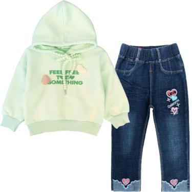 Imagem de Peacolate 2-7 anos primavera outono conjunto de roupas 2 peças camiseta e jeans, Verde, 6-7 Anos