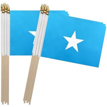 Imagem de TSMD Bandeiras de mão pequenas somalianas com bandeira da Somália, 12 x 20 cm, pacote com 12
