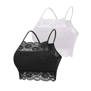 Imagem de Avidlove 2 peças Bralettes de renda sem fio costas nadador blusa cropped de camada dupla, Preto e branco, P