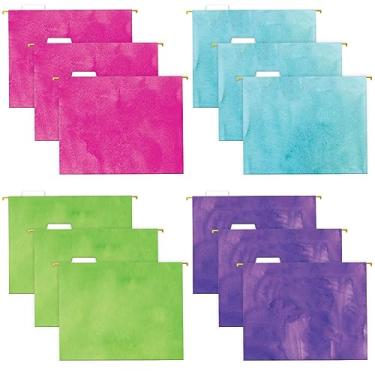 Imagem de Global Printed Products Pastas de arquivo suspensas impressas de designer de luxo, 4 padrões, tamanho carta, pacote com 12 (aquarela sólida)