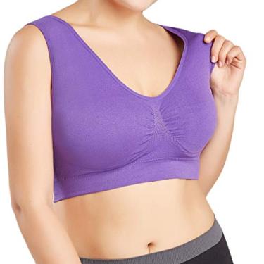 Imagem de Sutiã esportivo plus size para mulheres, cor sólida, sem mangas, gola redonda, tops cropped de verão, Roxo escuro, 5X-Large