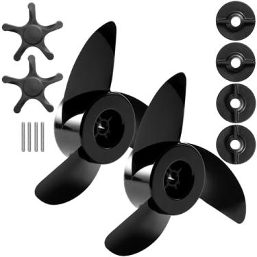 Imagem de Pacote com 2 hélices de barco, hélice externa de motor elétrico de pesca de 3 lâminas, kit de hélice de substituição para barcos marítimos e pesca Hélice de facão de água rasa de 3 lâminas sem ervas