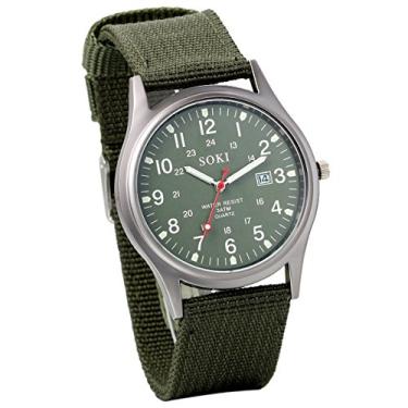 Imagem de Avaner Relógio de pulso masculino com pulseira de nylon, relógio esportivo militar, analógico, quartzo, moderno, à prova d'água, com data subjanela, Verde, Movimento de quartzo