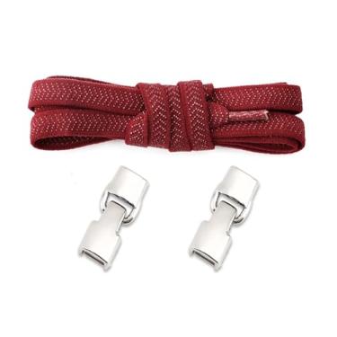 Imagem de Elastic Laces Sneakers Hook Locks Shoelaces Without Ties Wide Flats Creative No Tie Shoe Laces Kids Adult Shoelace (Color : Dark red)